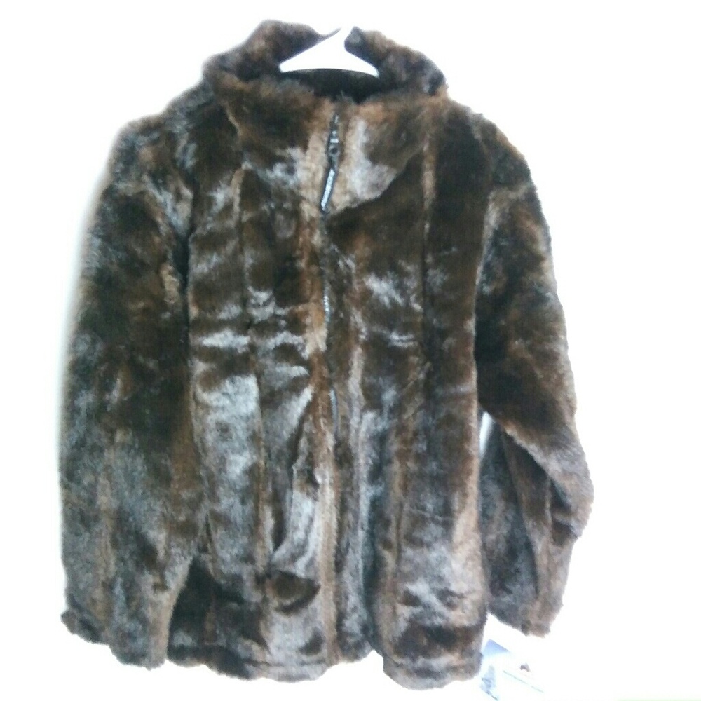 Black Mountain Brown Faux Fur Coat Large NWT